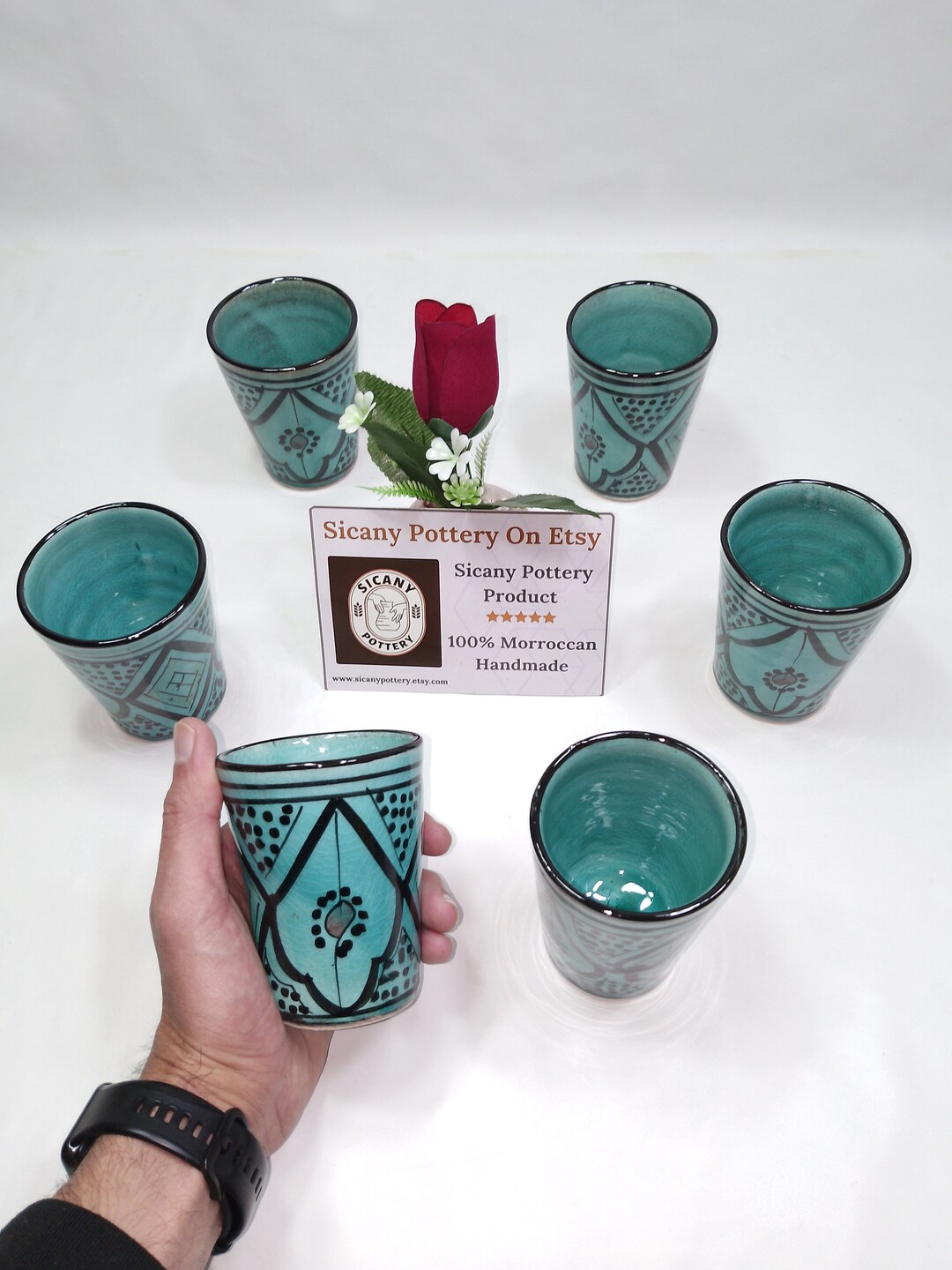Six Moroccan Tea Cups, Turquoise Handmade Ceramic Tea Cup Set Etsy