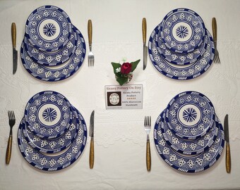 Set for 4, Platters handmade from ceramic, 12 pcs dinning table plates.