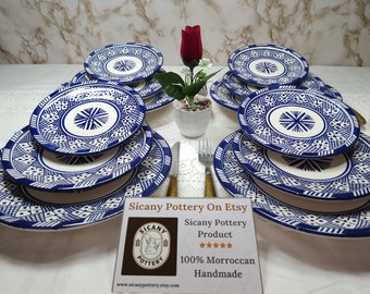 04 handmade 10" ceramic platters navy blue  for dinning table set