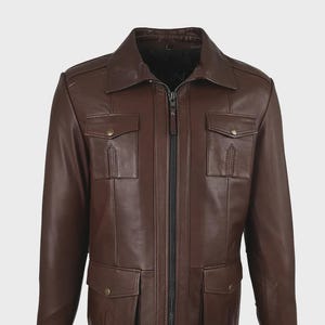 ALiN - Kaya Zip-Up Men’s Brown Leather Jacket, Genuine Leather Jacket Hand Made, Men&#39;s Leather Jacket Gifts for Him