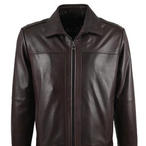 Men&#39;s Brown Lambskin Leather Coat: Zip-Up Casual Jacket