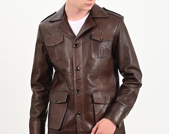 ALiN - Harrison Safari Men’s Real Brown Leather Coat