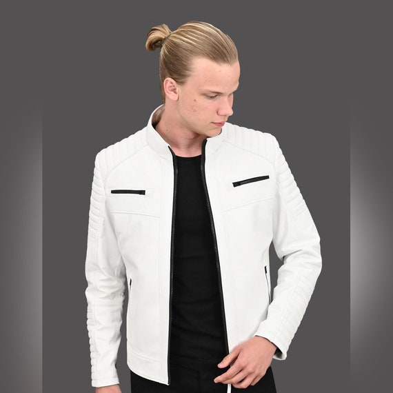 Slim Fit White Lambskin Leather Jacket: Men's Zip up Coat - Etsy