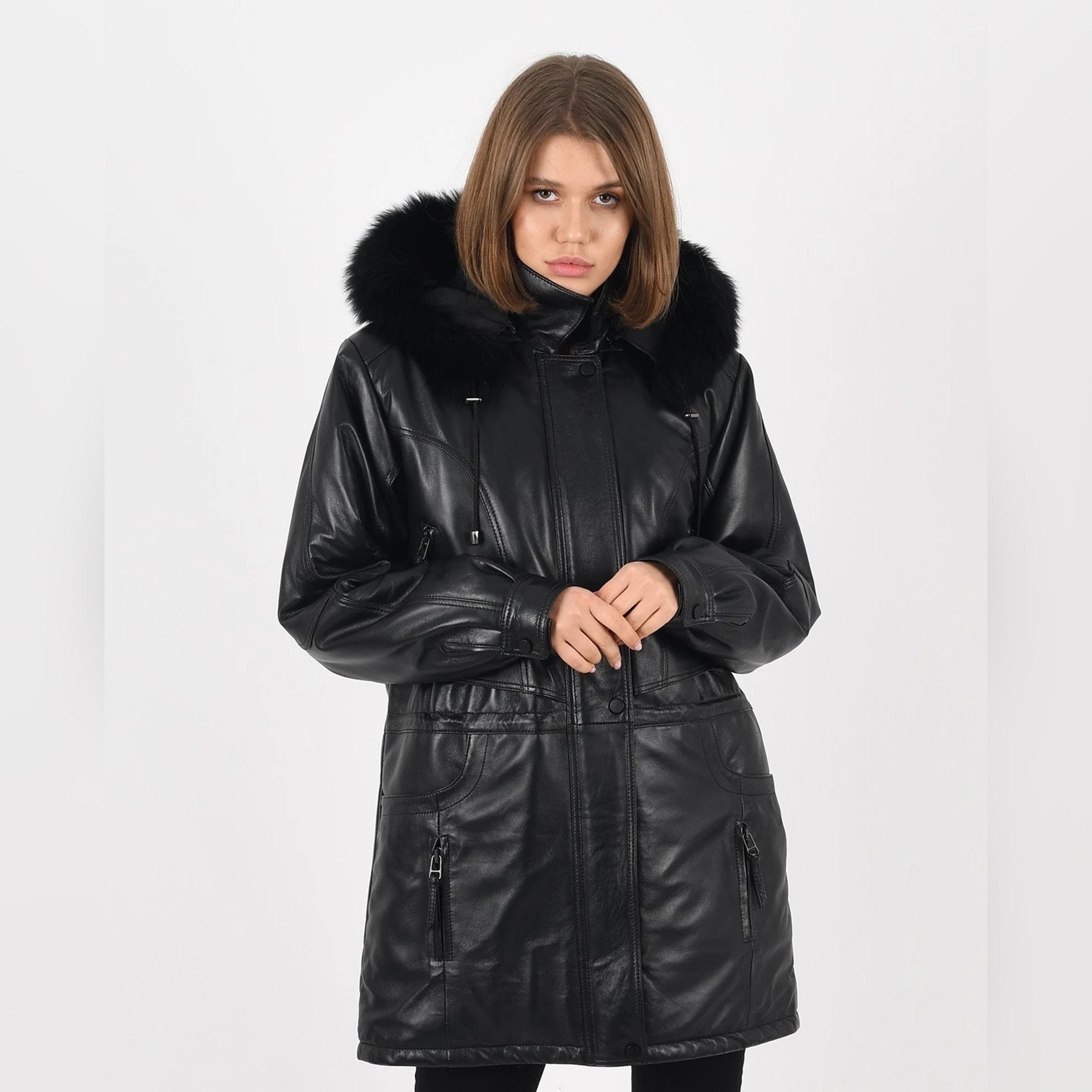 ムートン・ファーコート [kleesier] Peach pudding fur jacket, Black Kleesier☆Peach pudding fur jacket