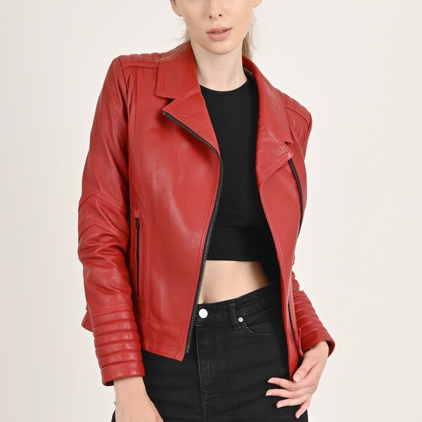 ALiN - Alexa Relax Fit Women's Red Leather Jacket