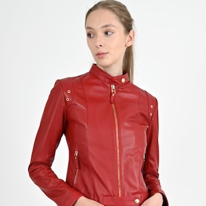 ALiN - Veste en cuir rouge ajustée Rio pour femmes | Cadeaux d'anniversaire en cuir pour femme