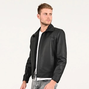 ALiN - Leo Manteau en cuir noir décontracté pour hommes veste en cuir décontractée pour hommes Manteau en peau dagneau véritable pour hommes