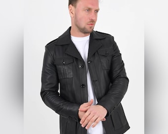 ALiN - Harrison Safari Men’s Genuine Black Leather Coat