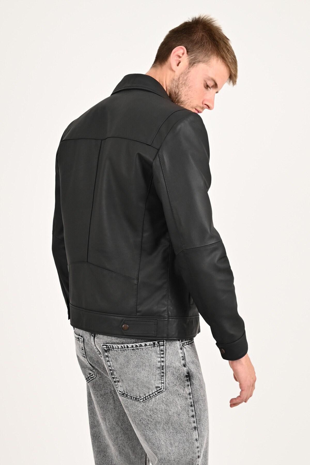 Alin - Leo Casual Men's Black Leather Coat, Casual Leather