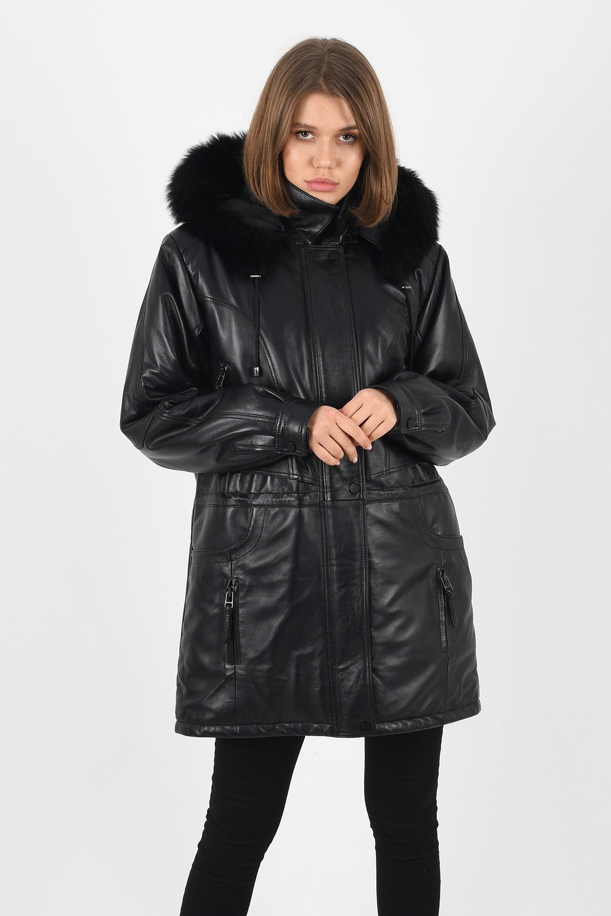 ÉPINE leather lady jacket black Elishia Cutting Edge Black Spike Studded Leather Jacket