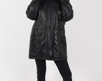 ÉPINE leather lady jacket black Women Black Leather Jacket with Spiked on Shoulders