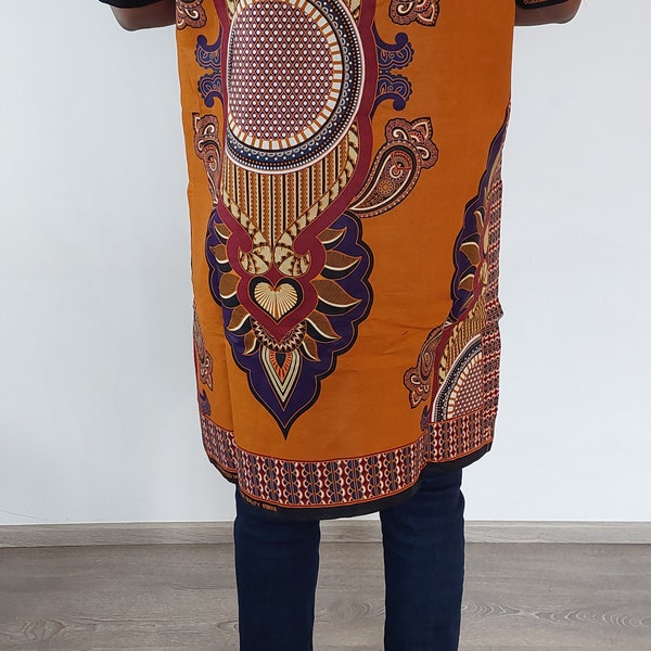 Tunique Homme imprimé en Wax, 100% coton, Chemise tissu africain, Chemise à rayures colorée, Chemise faite main