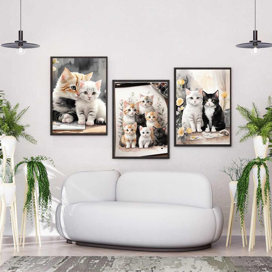 Cute Cat Wall Art Painting Etsy