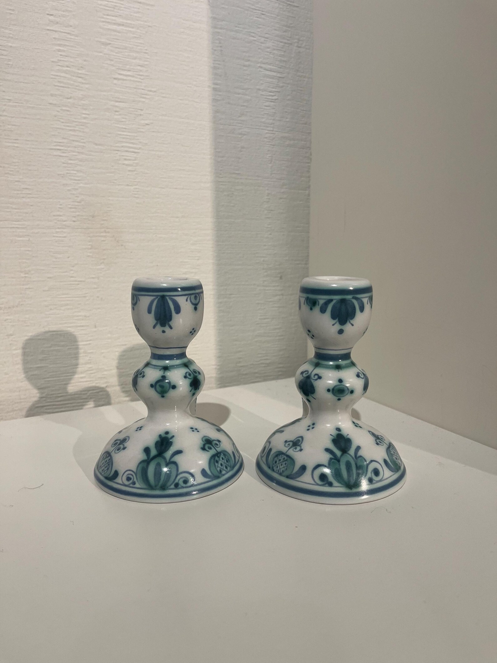 Vintage Pair of Royal Delft De Porceleyne Fles Delvert Green and White ...