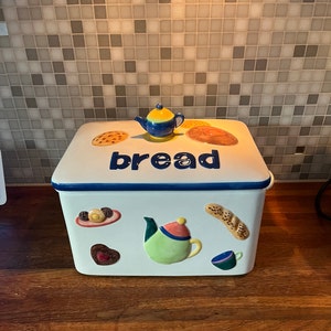Large bread box with teapot handle porcelain