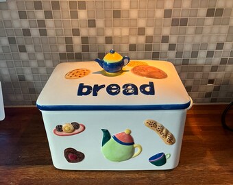 Large bread box with teapot handle porcelain