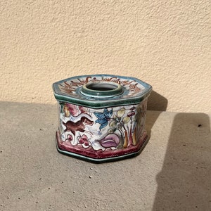 Vintage Hand Painted Ceramic Planter vase Pique Fleurs Centerpiece PORTUGAL Birds Flowers