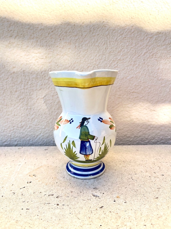 Henriot Quimper French Vintage Earthenware Hand Painted Jug