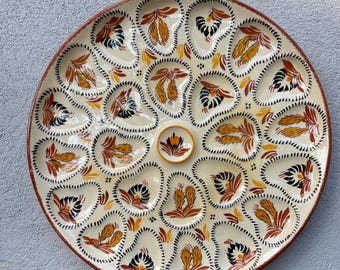 Beautiful large oyster serving plate Henriot Quimper HB Quimper. Vintage faience earthenware, hand painted. Signed.