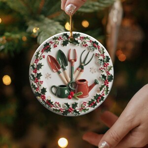 Ceramic Plant Enthusiast Decoration, Custom Mini Gardening Tools Bauble, Unique Gifts for Handyman, Personalized Garden Christmas Ornament Bild 5