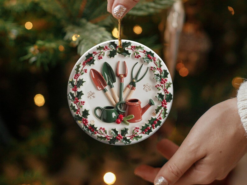 Ceramic Plant Enthusiast Decoration, Custom Mini Gardening Tools Bauble, Unique Gifts for Handyman, Personalized Garden Christmas Ornament Bild 5