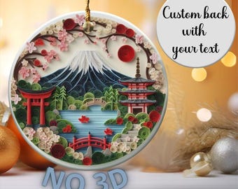 Ceramic Japanese Christmas Ornament, Personalized Christmas Tree Bauble, Custom Japan Countryside Heirloom, Japan Lover Gift, Xmas Keepsake