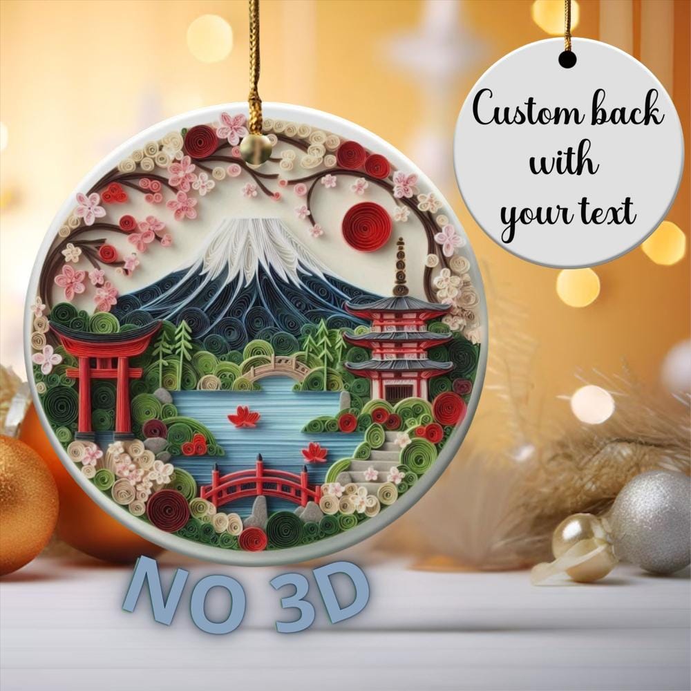 Ceramic Japanese Christmas Ornament, Personalized Christmas Tree Bauble, Custom Japan Countryside Heirloom, Japan Lover Gift, Xmas Keepsake