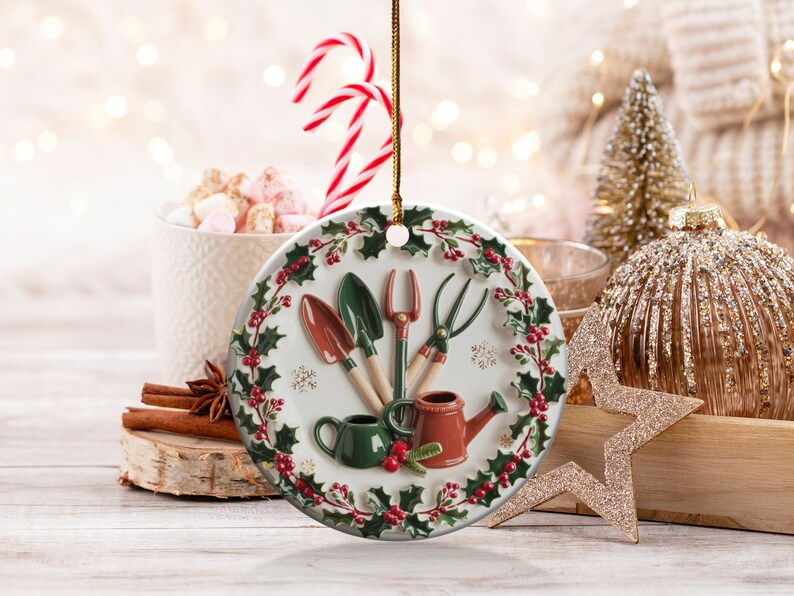 Ceramic Plant Enthusiast Decoration, Custom Mini Gardening Tools Bauble, Unique Gifts for Handyman, Personalized Garden Christmas Ornament Bild 9