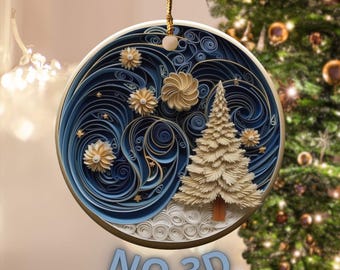 Exquisite Ceramic Christmas Ornament, Unique Blue and Gold Festive Bauble, Elegant Holiday Heirloom Gift for Wifey, Cheap Xmas Tree Keepsake