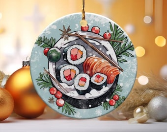 Sushi Christmas ornaments gift for sushi lover Christmas Ornament best friends gift for japanese sushi lover Christmas ceramic Ornament a3