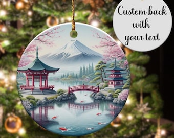 Ceramic Japanese Christmas Ornament, Personalized Christmas Tree Bauble, Custom Nippon Countryside, Holiday Japan Lover Gift, Xmas Keepsake