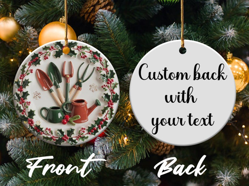 Ceramic Plant Enthusiast Decoration, Custom Mini Gardening Tools Bauble, Unique Gifts for Handyman, Personalized Garden Christmas Ornament Bild 3