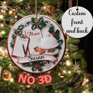 Custom Christmas Ceramic Server Ornament, Unique Gift for Cooking Lover, Personalized Food Manager Present, Exquisite Restaurant Decorations