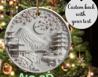 Ceramic Japanese Christmas Ornament, Personalized Christmas Tree Decoration, Custom Nippon Holiday Heirloom, Japan Lover Gift, Xmas Keepsake