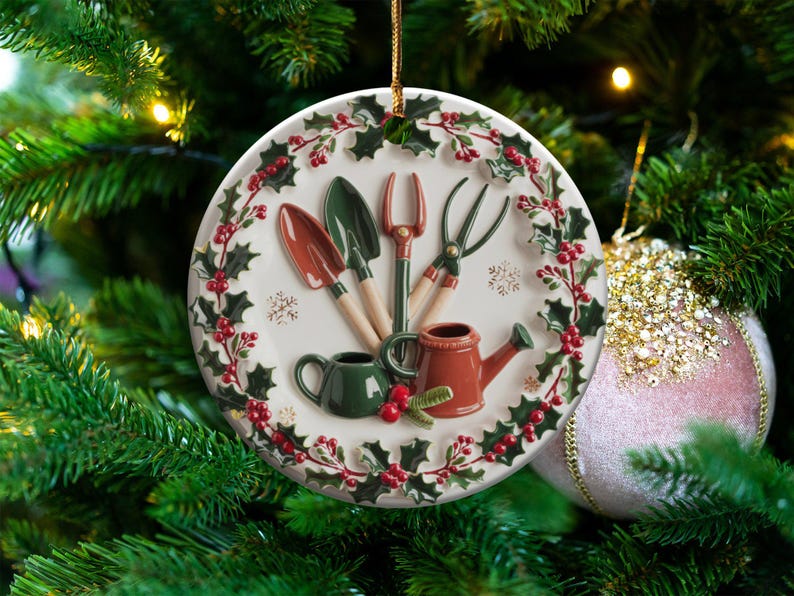 Ceramic Plant Enthusiast Decoration, Custom Mini Gardening Tools Bauble, Unique Gifts for Handyman, Personalized Garden Christmas Ornament Bild 7