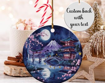 Ceramic Japanese Christmas Ornament, Custom Nippon Countryside Heirloom, Personalized Japan Lover Gift, Xmas Tree Keepsake, Kyoto Decoration