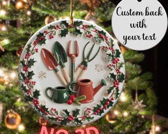 Ceramic Plant Enthusiast Decoration, Custom Mini Gardening Tools Bauble, Unique Gifts for Handyman, Personalized Garden Christmas Ornament