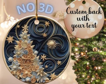 Custom Ceramic Christmas Tree Ornament, Unique Blue and Gold Personalized Bauble, Holiday Heirloom Gift for Wifey, Cheap Xmas Tree Keepsake