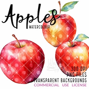 Apples Watercolor, Apples Wall Art, Apples Clipart, Apples Painting, Digital Download, Card Making, Digital Paper Craft, Commercial Use