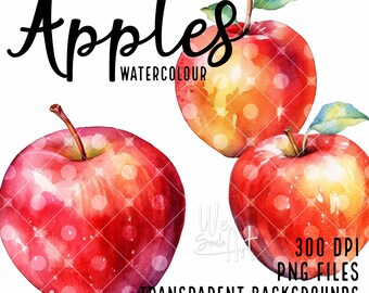 Apples Watercolor, Apples Wall Art, Apples Clipart, Apples Painting, Digital Download, Card Making, Digital Paper Craft, Commercial Use
