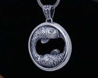Collar con el signo zodiacal Piscis: Colgante con dos peces, joyería astrológica de plata de 925 quilates, collar con el horóscopo.