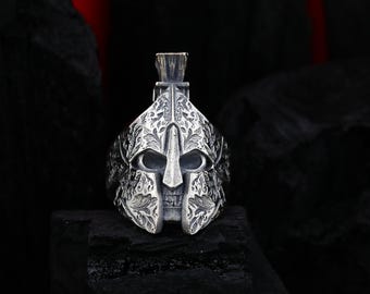 Anillo de casco espartano de plata esterlina, joyería de gladiador griego hecha a mano