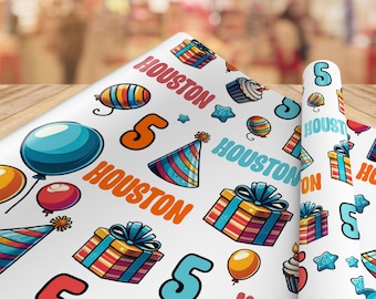 Personalized Happy Birthday Wrapping Paper Roll, Custom Name Gift Wrap