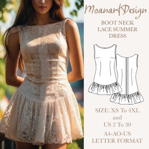 Drop waist dress pattern, boat neck mini dress pattern, sleeveless wedding guest dress, flapper dress sewing pattern, size:US 2 to 30