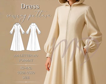Medieval Cloak Dress Pattern | Hooded Cape Dress Sewing Pattern | Medieval fantasy Dress Pattern | PDF Sewing pattern