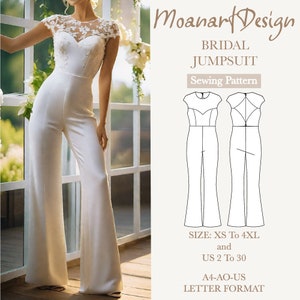 Mono blanco para invitada de boda, patrón PDF de mono elegante formal, talla: A0 A4 Carta de EE. UU. - EE. UU. 2 a 30