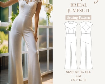 Bridal wedding guest white women Jumpsuit, Formal Elegant Jumpsuit PDF Pattern, Size:A0 A4 US Letter-US 2 to 30