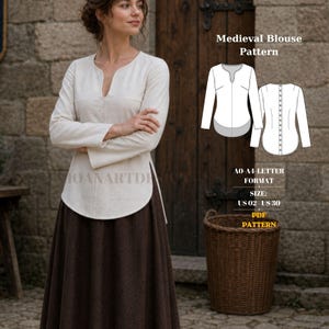 Mittelalterliche Blusen-Schnittmuster, Cosplay-PDF mit langen Ärmeln, Größen: XS-4XL