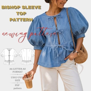 Patrón de blusa con mangas abullonadas / Patrón de costura para blusa de verano (descarga en PDF)