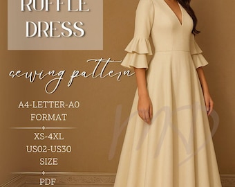 Dress Pattern | XS-4XL | Ruffle Dress Sewing Pattern | Summer Dress Pattern | Women Sewing Pattern | Easy Dress PDF Pattern, Beginner Dress